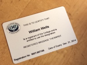 Will Wells RMT registration card